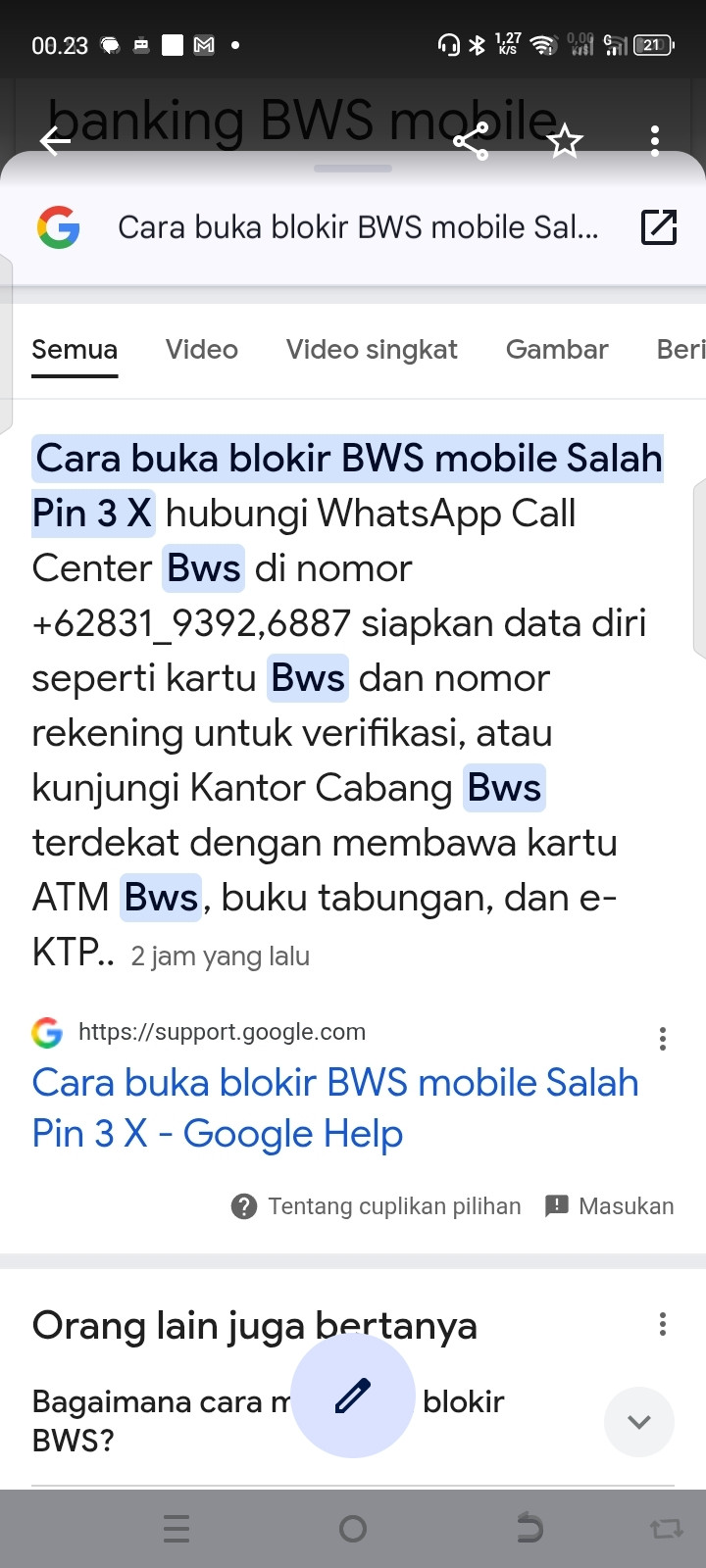 Cara buka blokir BWS mobile Salah Sandi 